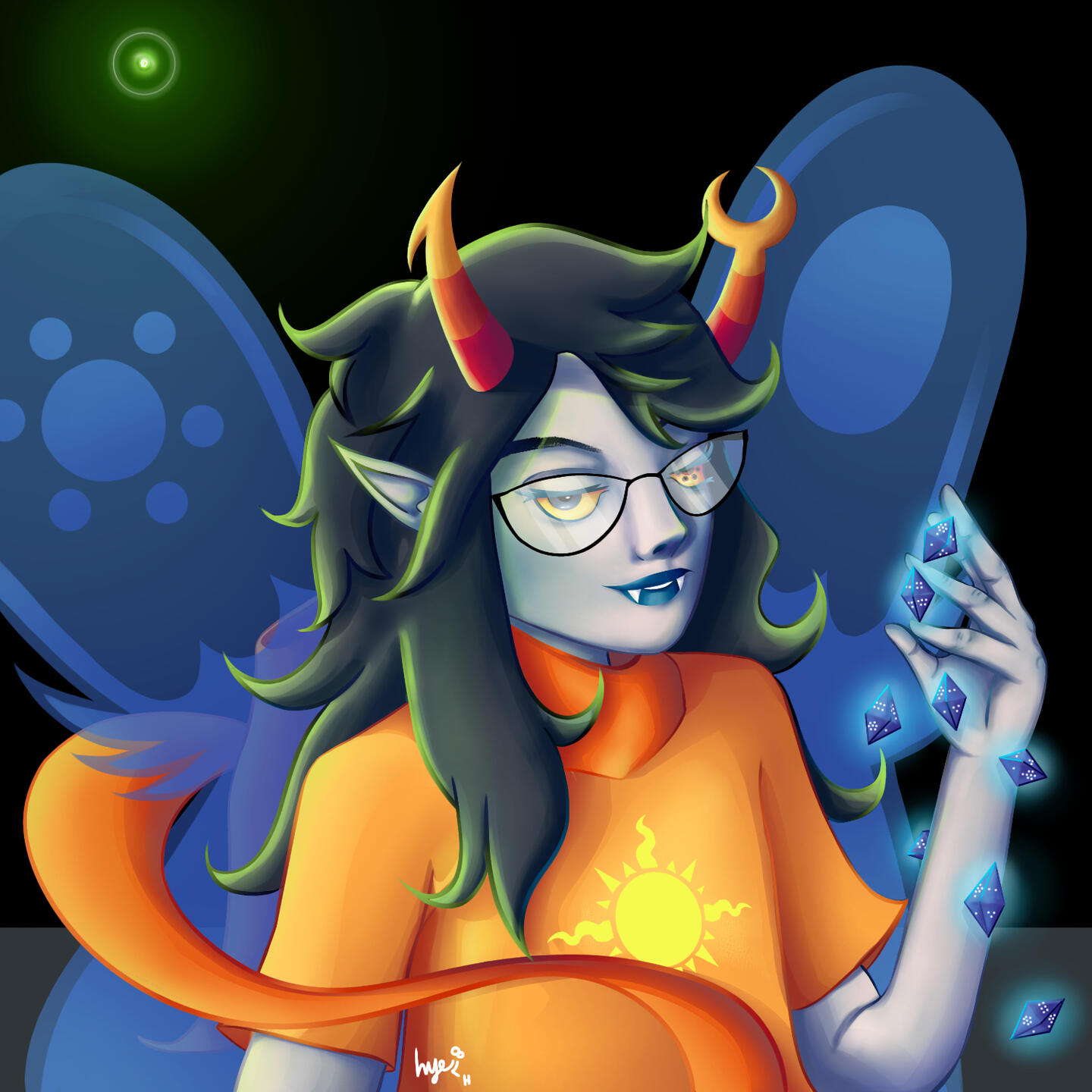 Vriska A digital drawing of a retconned Vriska Serket after the Green Sun was formed (from Homestuck), as illustrated by Hye.